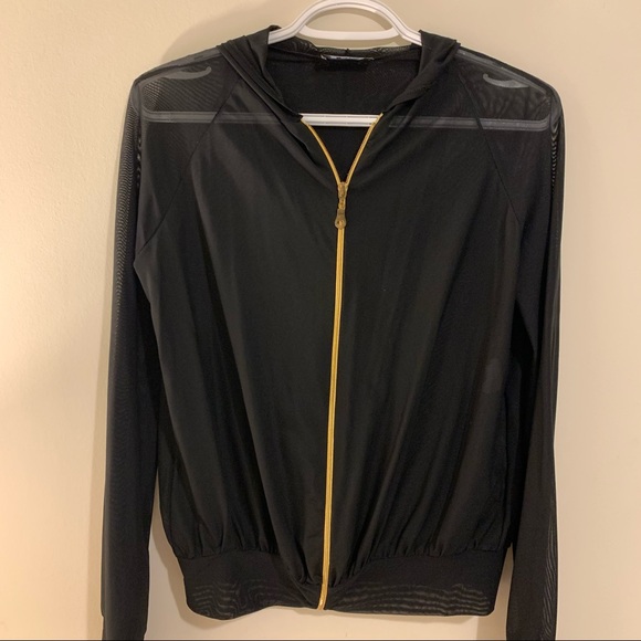 Translucent hooded Black Jacket with golden zipper - Picture 8 of 9